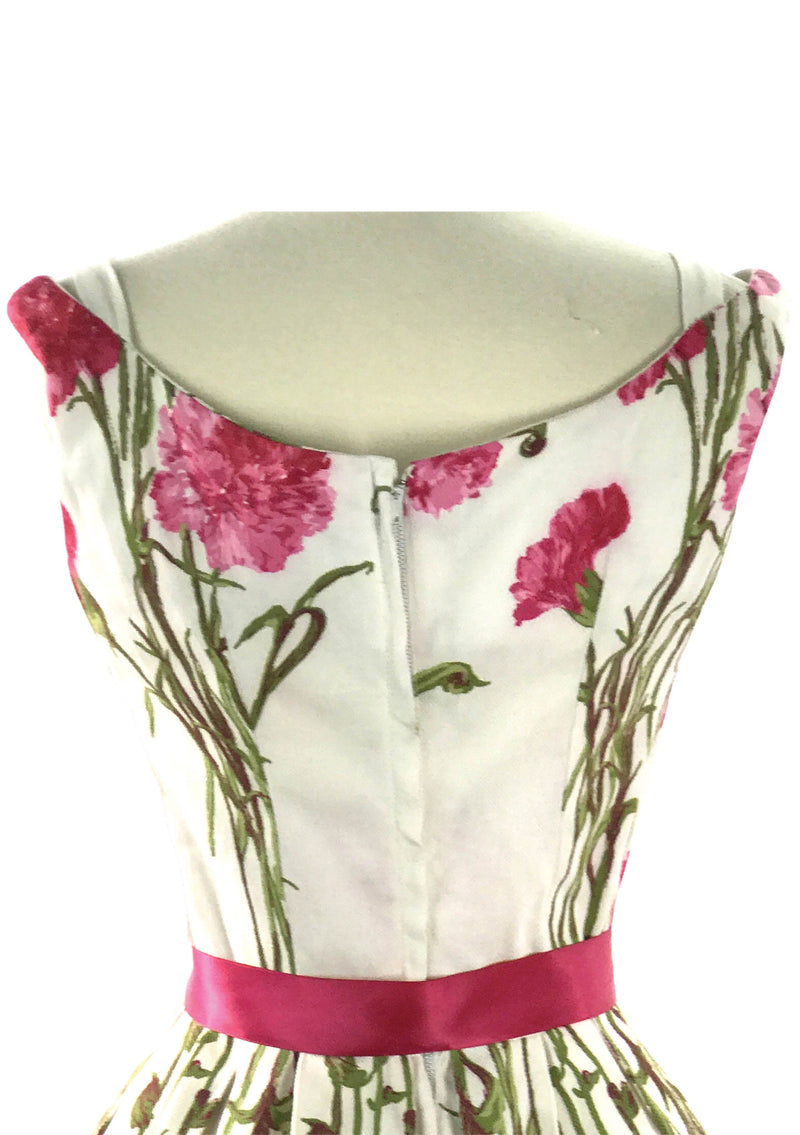Vintage 1950s Magenta Carnations Pique Dress  - New! (on hold)