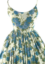 Gorgeous 1950s Blue Floral Cotton Sundress - New!