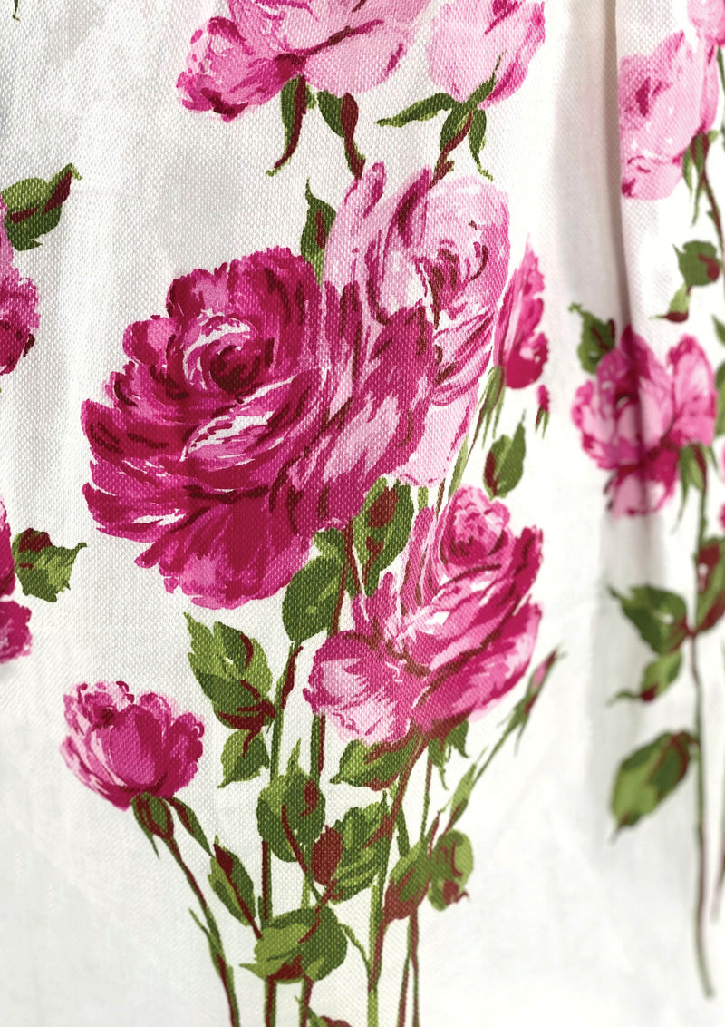 Early 1960s Pink Roses on White Pique Cotton Dress- New!