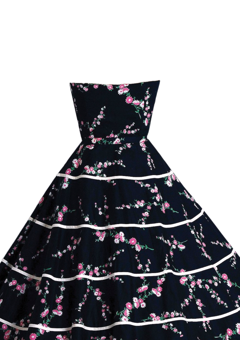 1950s Pink Floral on Black Party Dress Ensemble - New!
