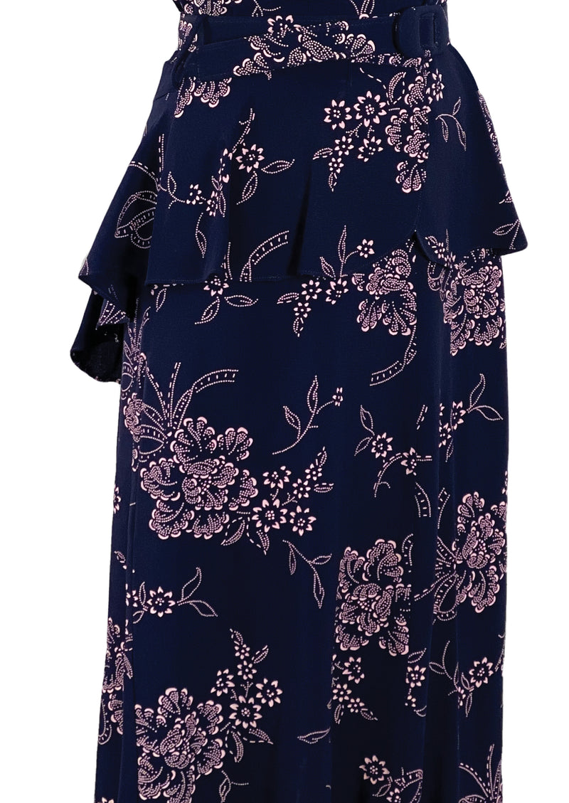 Vintage 1940s Navy Rayon with Pink Flower Print Dress- New!
