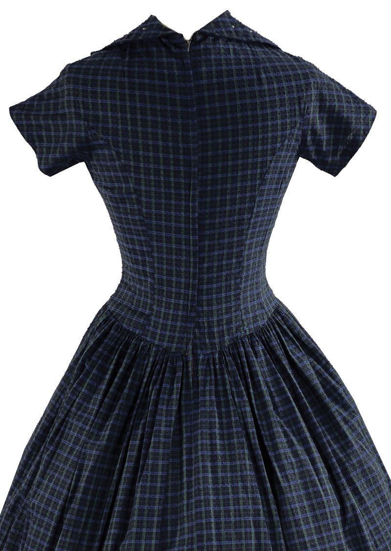 blue plaid dress vintage Blue vintage plaid long-sleeved dress "Aurora Tartan Swing Dress"