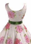 Original 1950s Large Pink Flowers Pique Cotton Dress - New