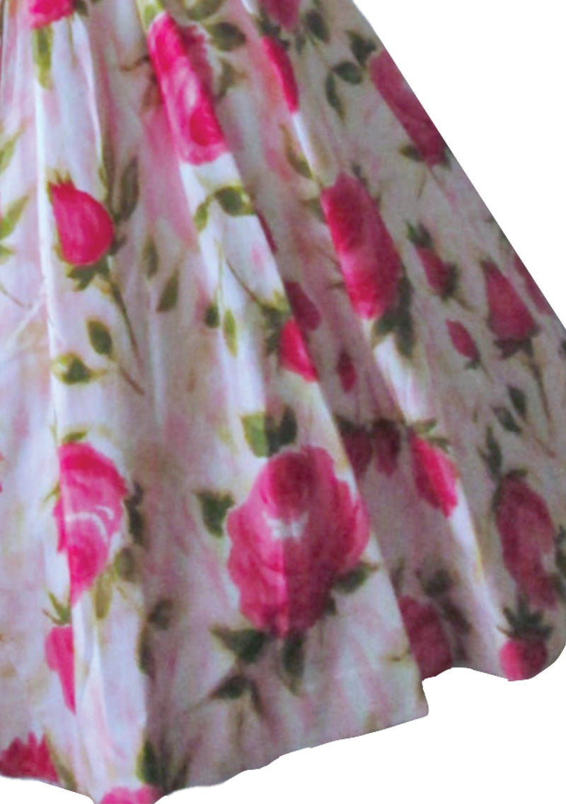 Vintage 1950s Pink Roses Crisp Cotton Dress - New