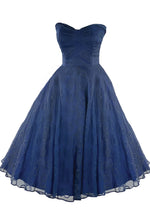 Vintage 1950s Navy Organza Cocktail Dress Ensemble- New!
