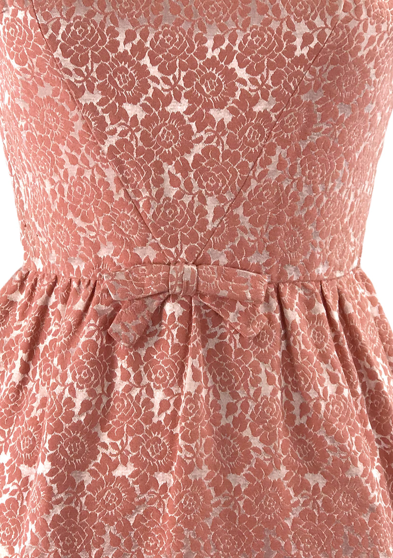 Early 1960s Coral Pink Floral Jacquard Dress Ensemble- New!