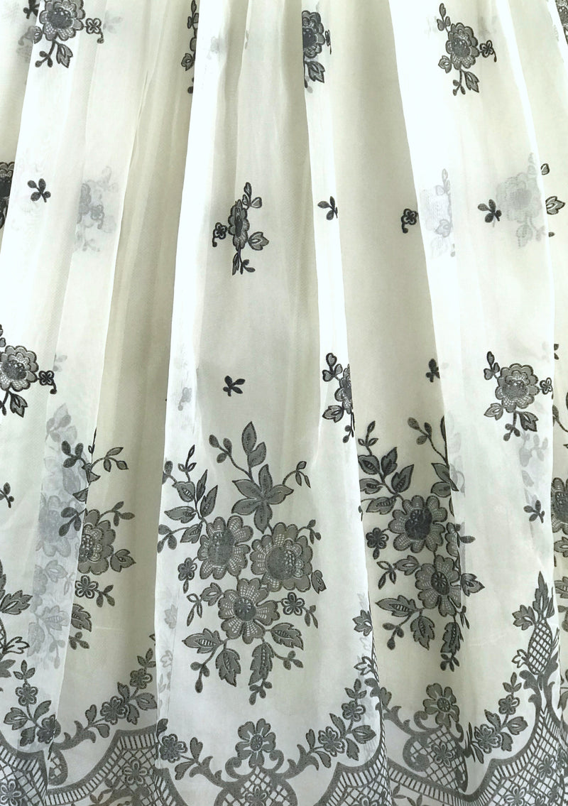 Vintage 1950s B&W Flocked Chiffon Party Dress - New!