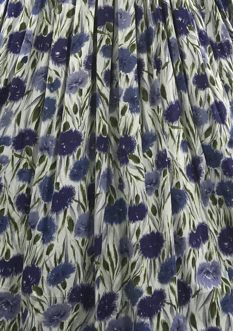Vintage 1950s Blue Carnations Cotton Dress- New!