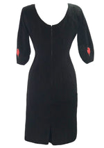 Vintage 1950s Designer Black Wool Jersey Dress with Rose Appliques- New!