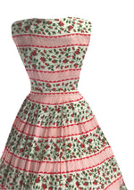 Late 1950s Early 1960s Rosebuds and Stripes Dress - New!