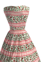 Late 1950s Early 1960s Rosebuds and Stripes Dress - New!