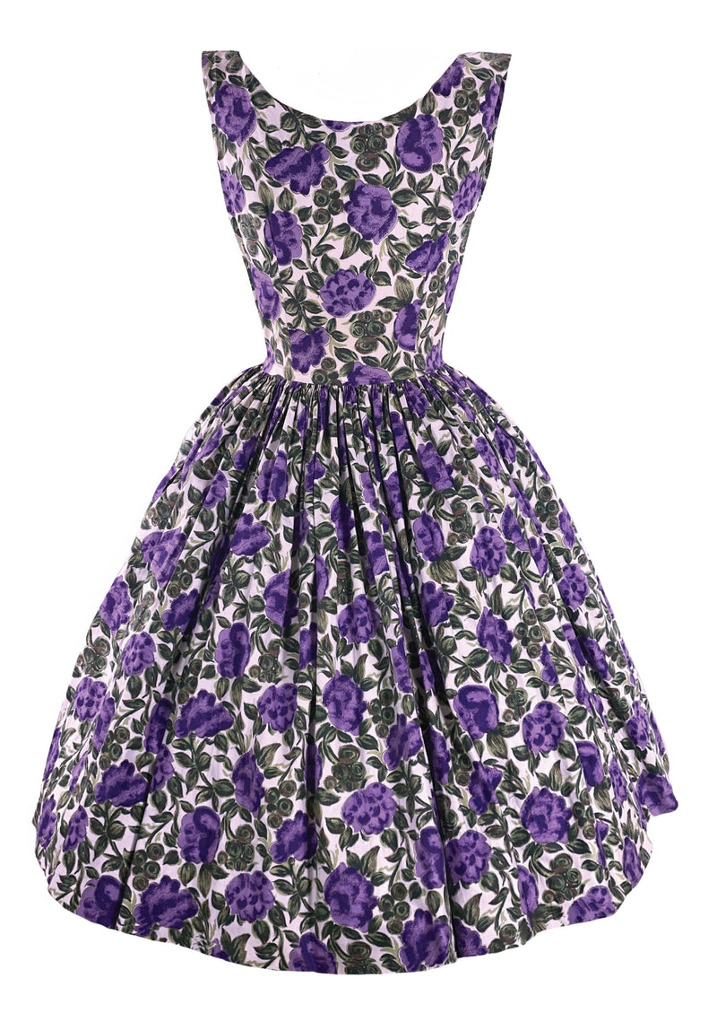 1950s Purple Floral Cotton Dress - New!