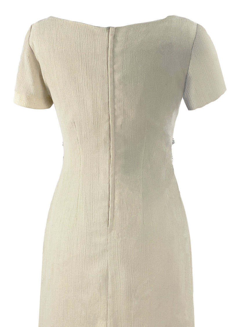 cream wiggle dress Vintage 1960's Embossed Silk Neiman Marcus Wiggle Dress Cream Ecru Belt XS
