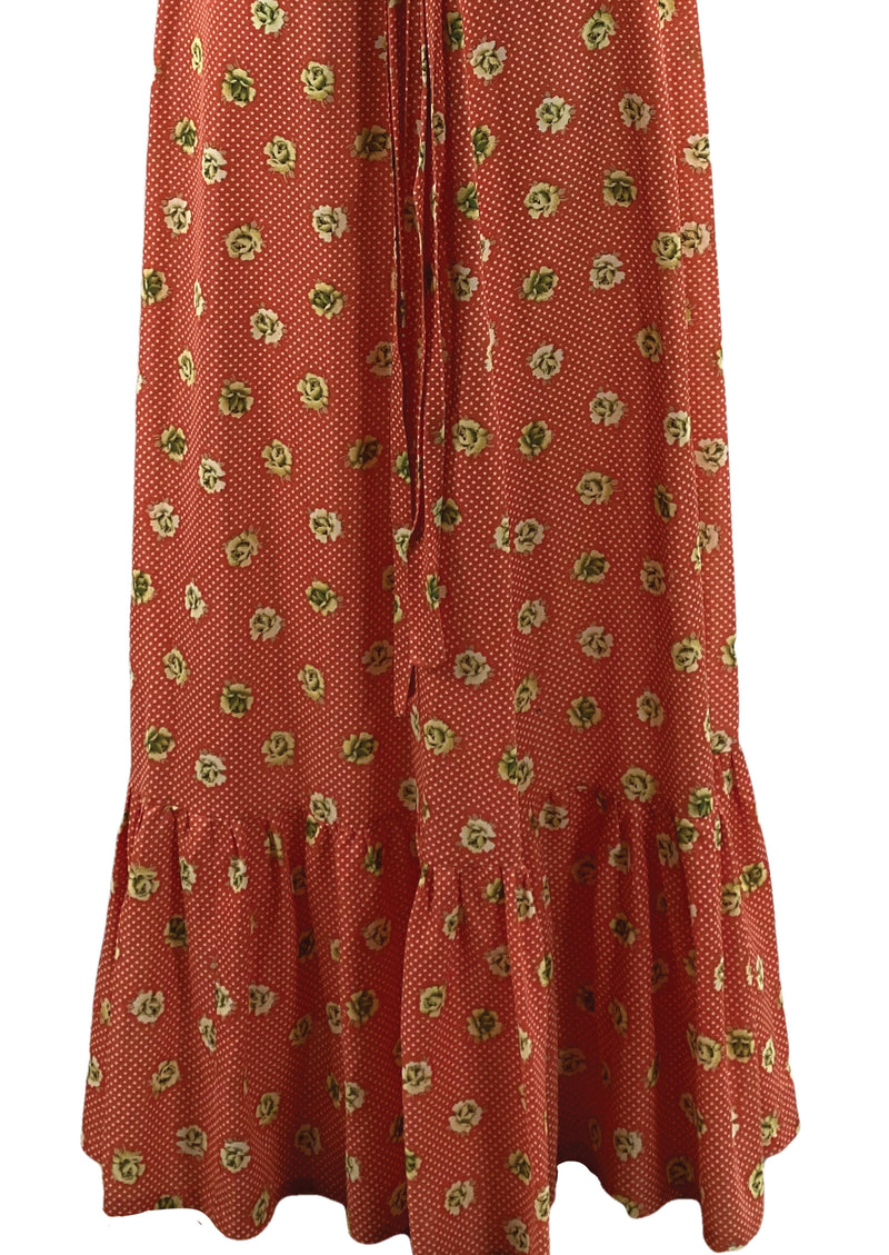 1970s Rose Print Maxi Dress with Frills