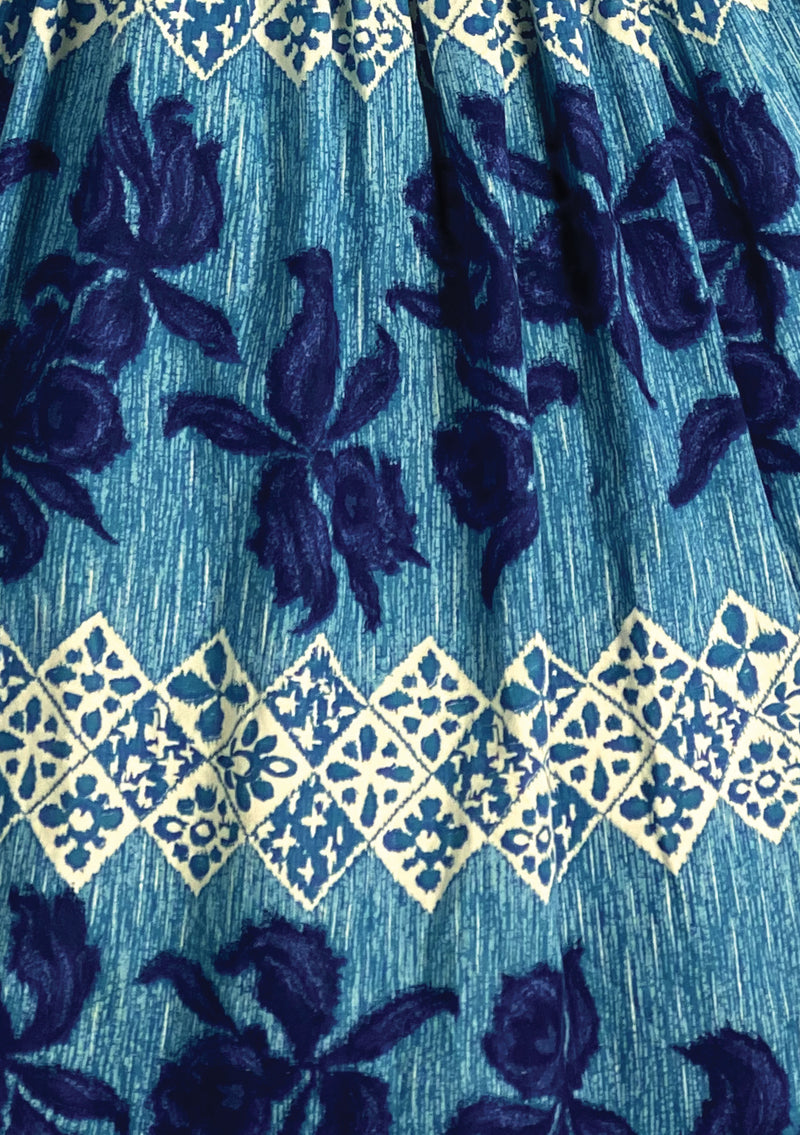 Late 1950s Early 1960s Blue Hawaiian Print Dress- New!