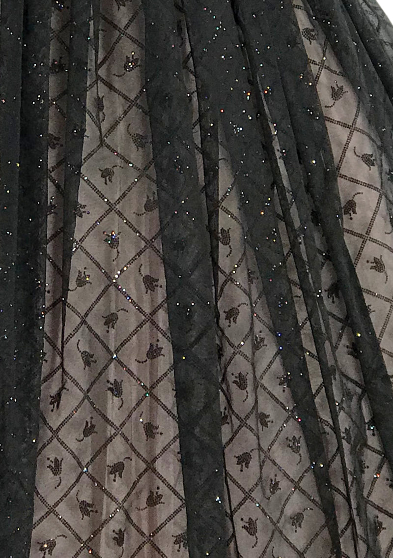 Vintage 1950s Black Flocked Chiffon Glitter Party Dress - New!