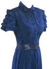 Late 1930s Early 1940s Indigo Blue Taffeta Maxi Dress - NEW!