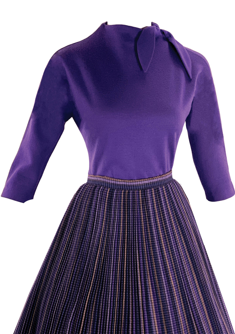Stylish Designer 1950s Purple Wool Top and Skirt Set- New!