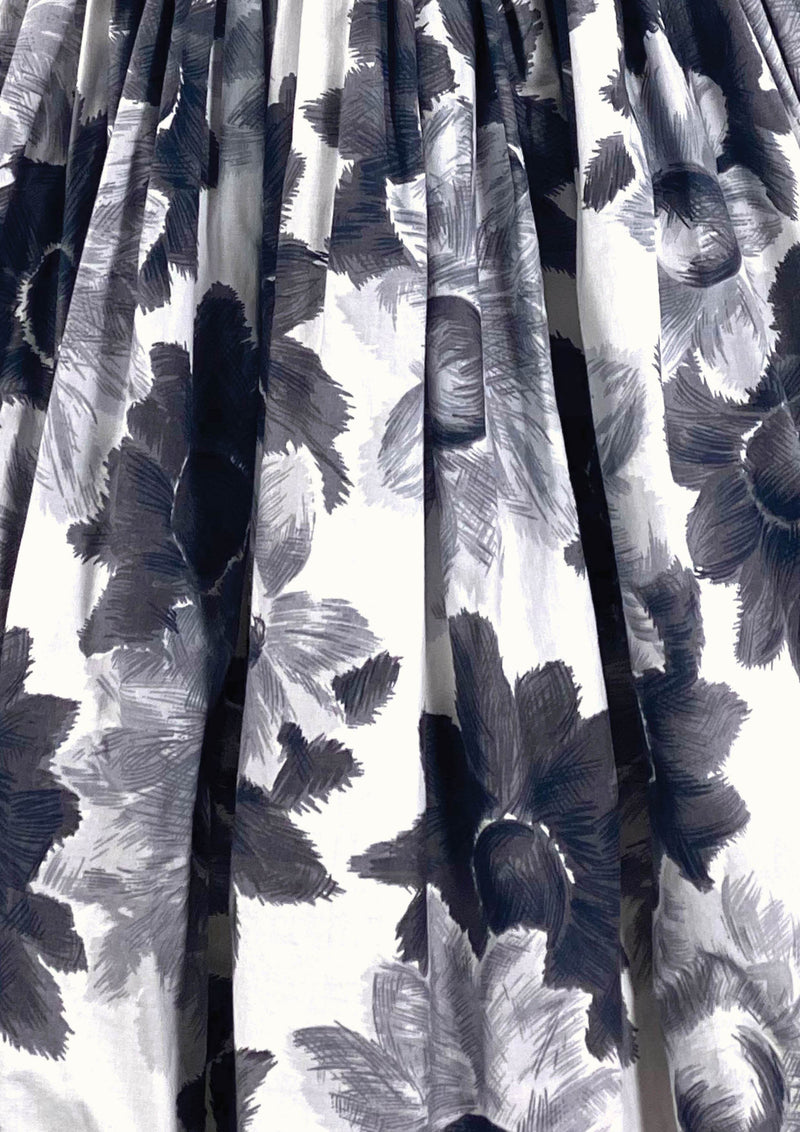 Late 1950s B&W Floral Print Cotton Sundress New!