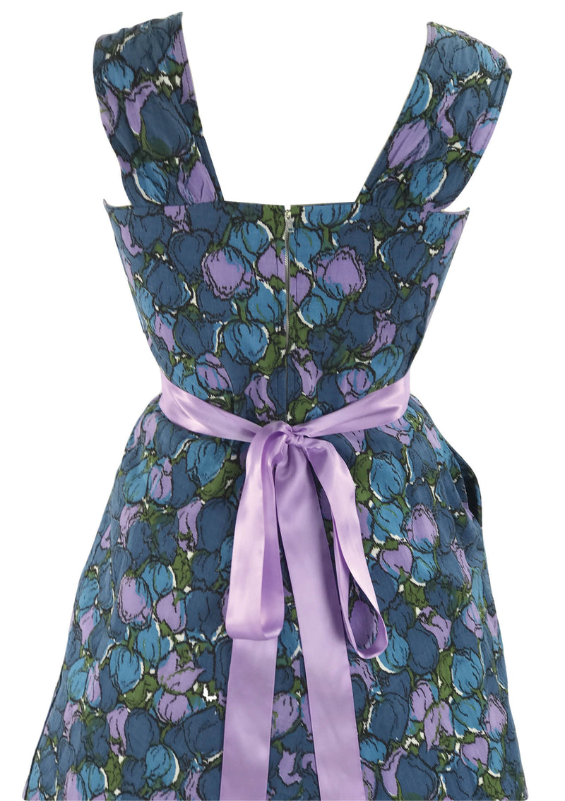 1950's Blue & Lilac Tulip Print Cotton Sun Dress - New!