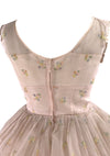 Original 1950s Peach Pink Flocked Floral Chiffon Party Dress - New!