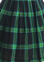 Vintage 1950s Black & Green Plaid Cotton Dress- New!