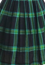 Vintage 1950s Black & Green Plaid Cotton Dress- New!