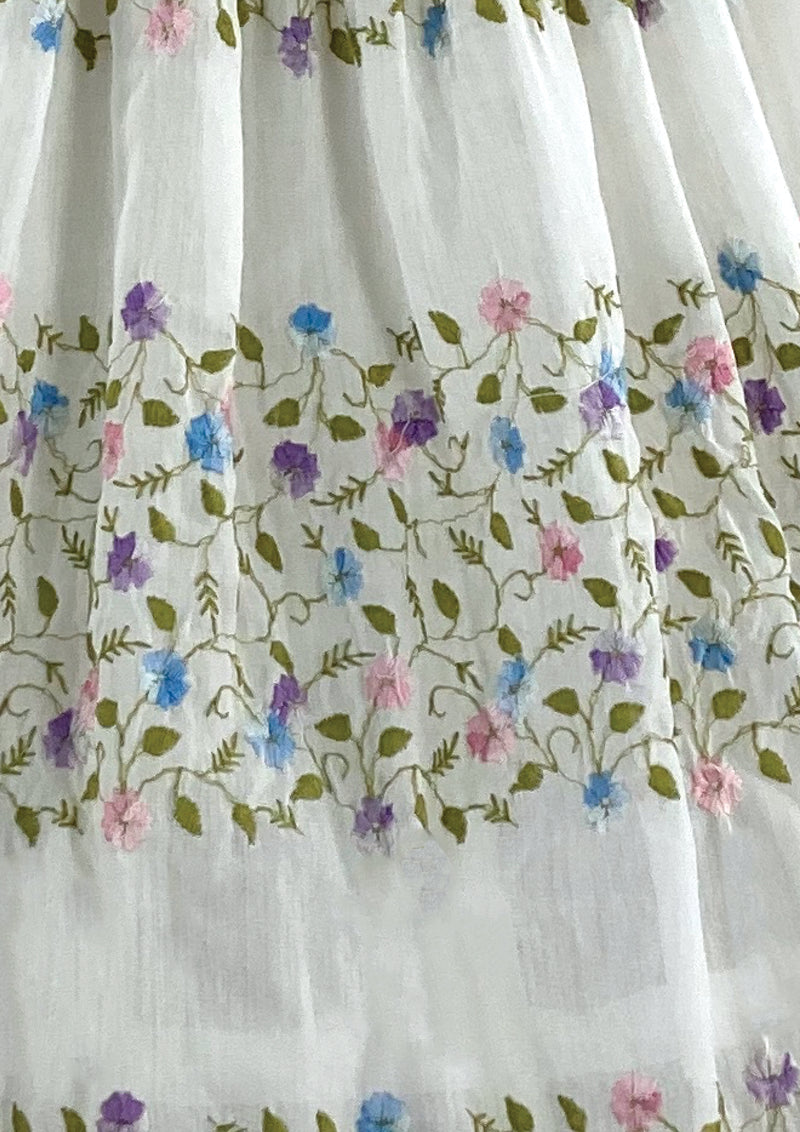 Lovely 1950s White Cotton Embroidered Dress- New!