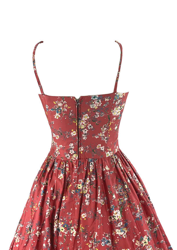 Vintage 1950s Watermelon Pink Floral Cotton Dress- New!