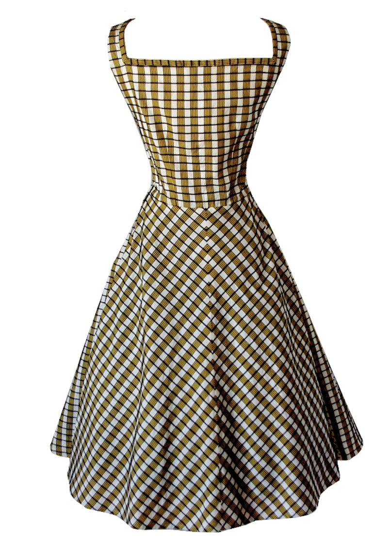 Vintage 1950s Plaid Woven Wool Designer Dress - New!