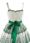 1950s Ivory Cotton Dress with Green Embroidery- New!
