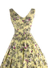 1950s Creamy Buttercup Yellow Cotton Dress with Rose Print- New!