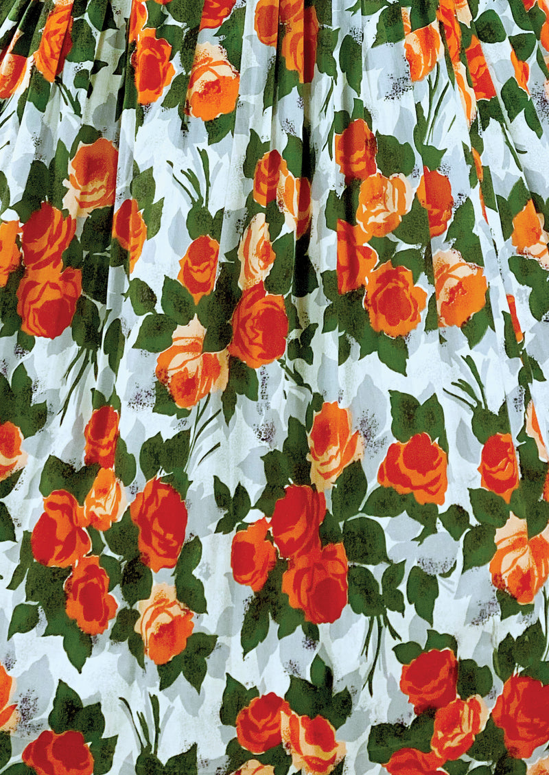 Vintage 1950s Tangerine Roses Cotton Dress- New!