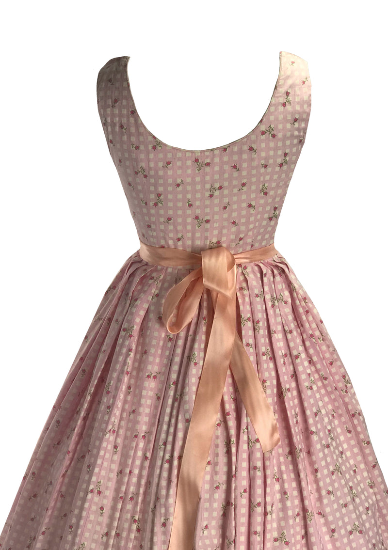 Late 1950s Pink & White Checks and Rosebuds Cotton Dress- New!