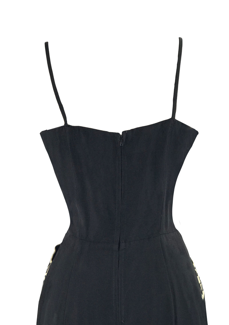 Vintage 1950s Black Pinup Dress with Soutache Trim - New!
