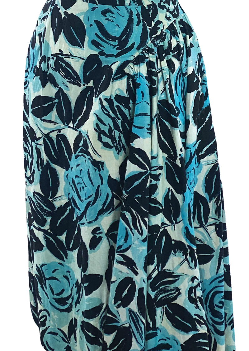 Late 1950s Early 1960s Blue Roses Cotton Dress - New!