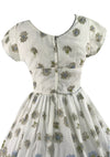 Vintage 1950s Blue Daisy Border Print Cotton Dress - New!