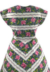 Vintage 1950s Pink Roses Stripe Cotton Dress - New!