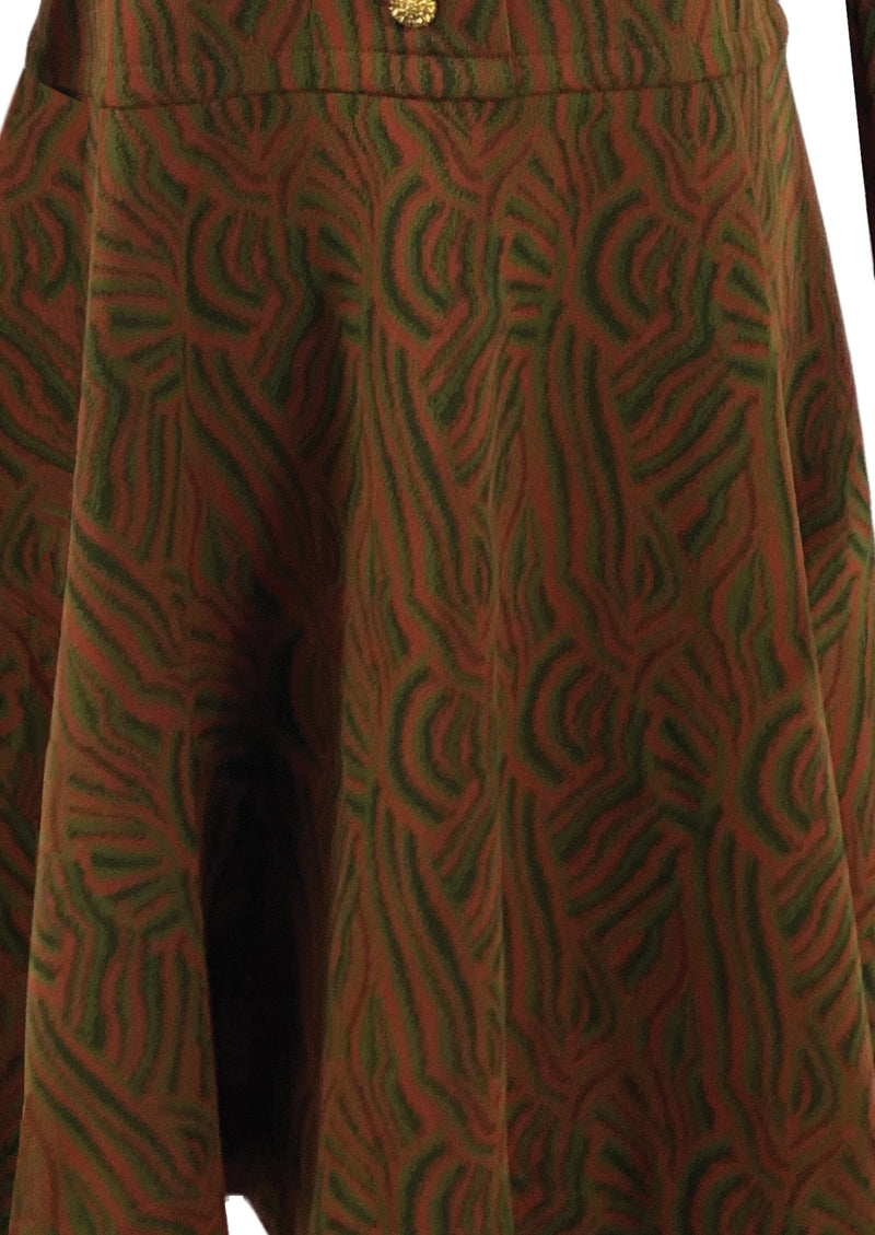 1950s Burnt Orange and Olive Swirl Dress - New!