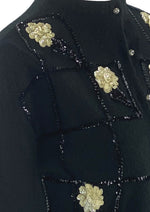 Vintage 1950s Black Cardigan with Cream Sequins- New! ON HOLD