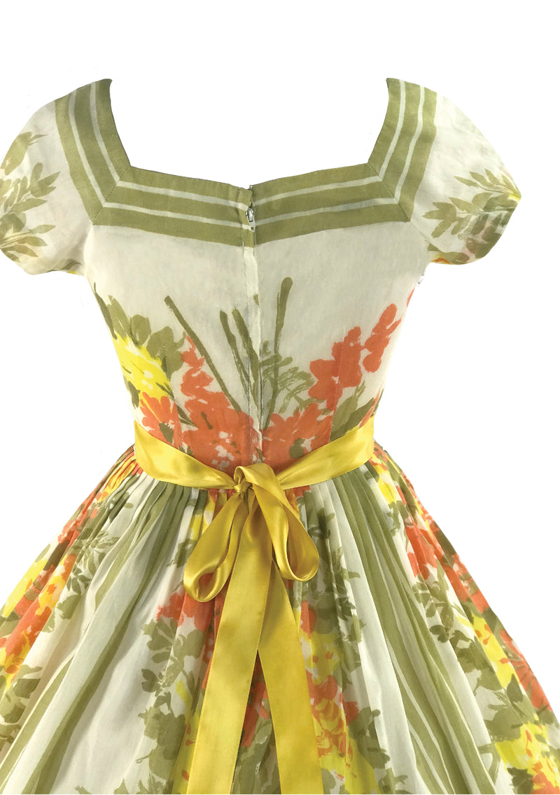 1950s Yellow and Green Floral Jerry Gilden Dress - New!