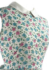 Vintage 1950s Pink and Blue Roses Floral Cotton Dress - New! (ON HOLD)