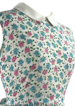 Vintage 1950s Pink and Blue Roses Floral Cotton Dress - New! (ON HOLD)