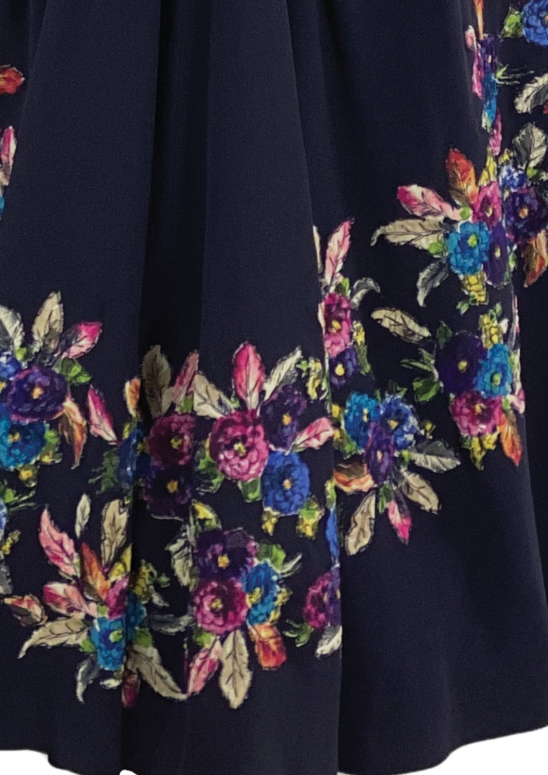 Gorgeous 1940s Navvy Blue Rayon Dress with Appliques - New!