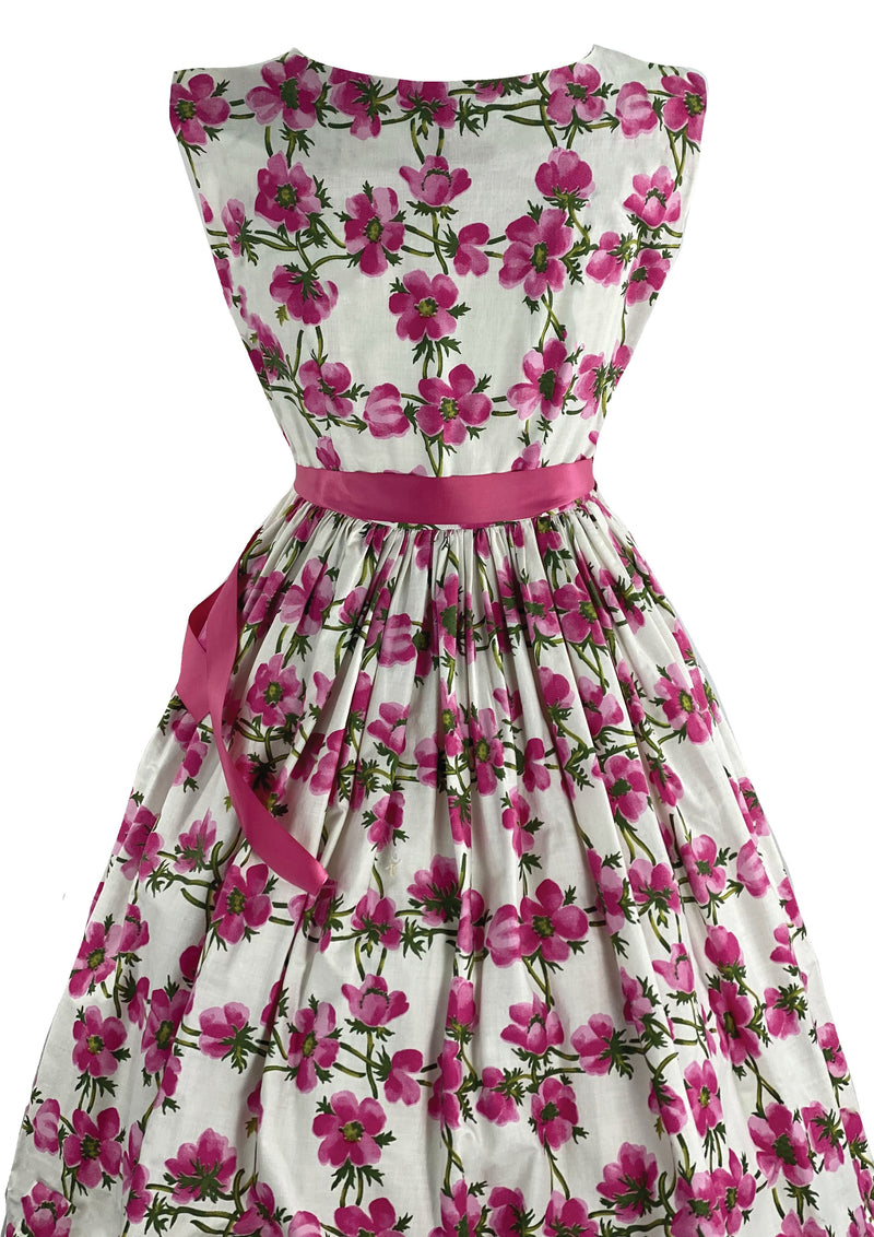 Vintage 1950s Pink Anemone Print Cotton Dress - New!
