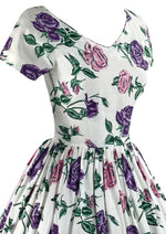 1950s Horrockses Designer Pink & Purple Roses Dress- New!