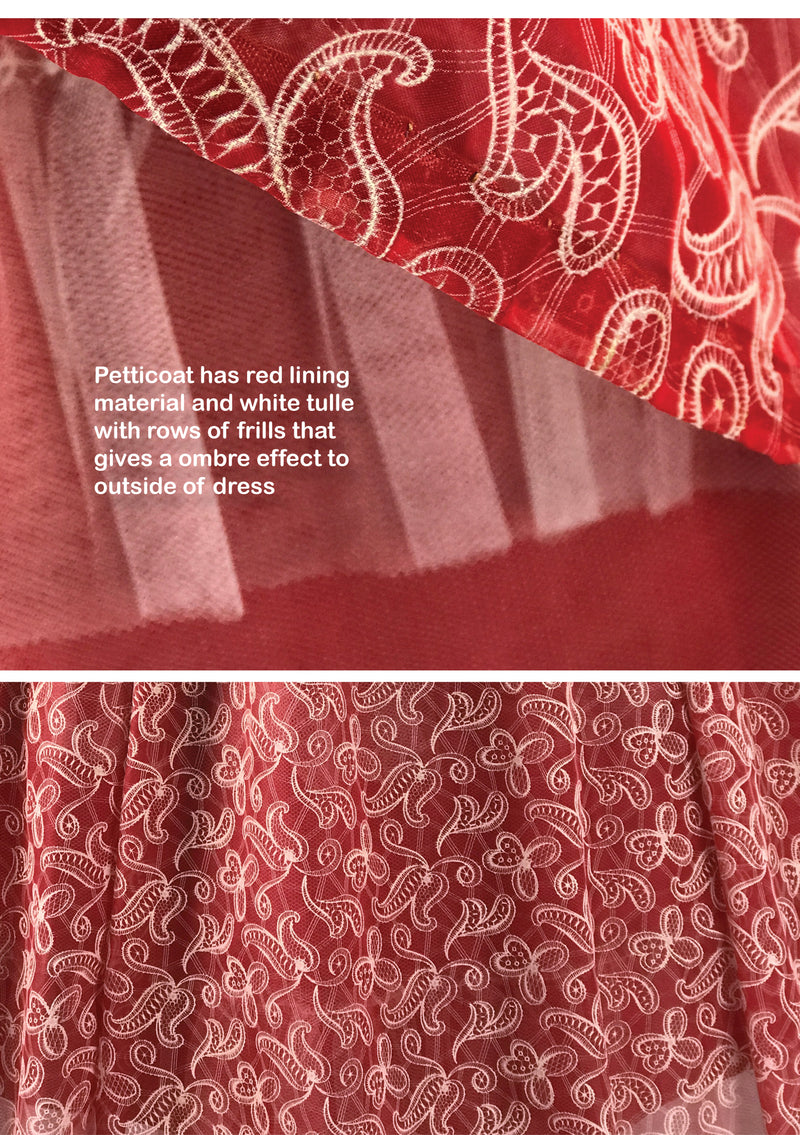 Vintage 1950s Red & White Flocked Party Dress - New!
