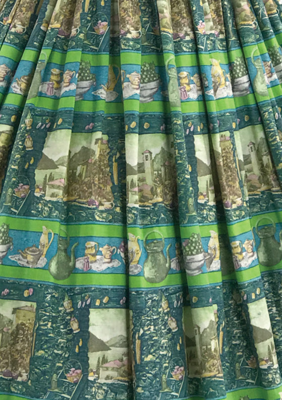 Late 1950s Scenic French Novelty Print Cotton Dress- New!
