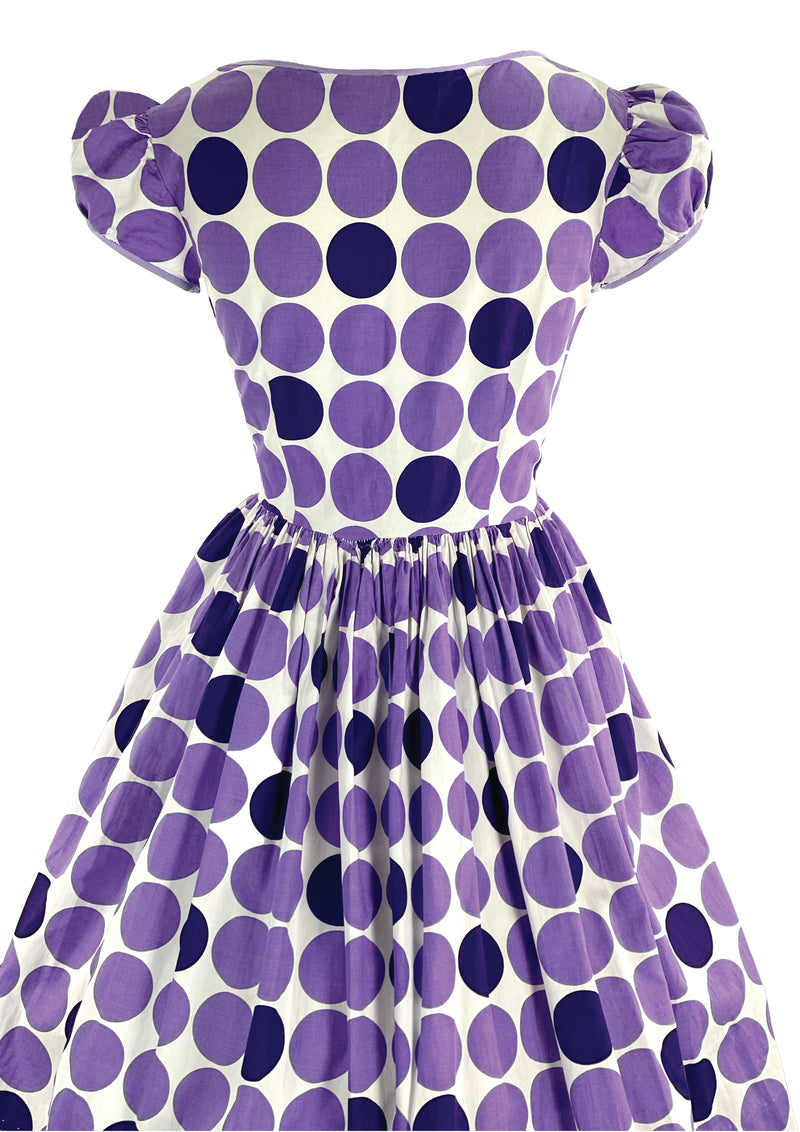 Lovely 1950s Purple and Violet Circle Novelty Print Dress- New!