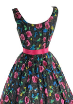 1950s Dark Pink Roses Sambo Fashions Dress - New!